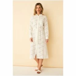 F&F White Beach Broderie Midi Shirt Dress -F&F Shop unnamed file 763