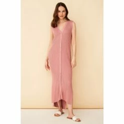 F&F Pink Winnie Maxi Rib Button Dress